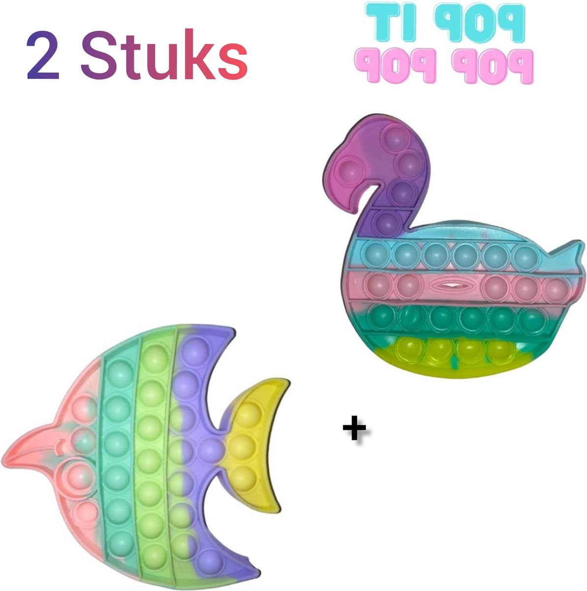 Fidget toys Set | 2 stuks Pop it Regenboog Multi Color | Vis + Eend | Anti stress 2021 | Van Tik Tok | Meisjes jongens volwassenen | Verjaardag of Kerst cadeautip